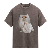 Funny Halloween Ghost Cat Meme Washed Cotton T-Shirt