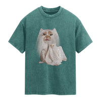 Funny Halloween Ghost Cat Meme Washed Cotton T-Shirt