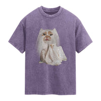 Funny Halloween Ghost Cat Meme Washed Cotton T-Shirt