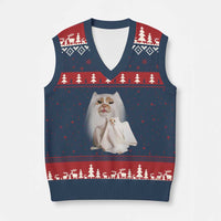 Funny Halloween Ghost Cat Meme V-Neck Knit Sweater Vest - Wonder Print Shop