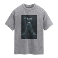 Cat Halloween Washed Cotton T-Shirt Spooky Season Ghost Kitten Haunted Mansion
