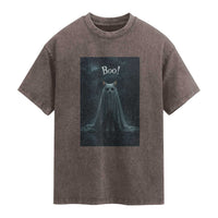 Cat Halloween Washed Cotton T-Shirt Spooky Season Ghost Kitten Haunted Mansion
