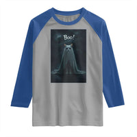 Cat Halloween Raglan Shirt Spooky Season Ghost Kitten Haunted Mansion - Wonder Print Shop