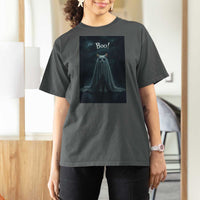 Cat Halloween T Shirt For Women Spooky Season Ghost Kitten Haunted Mansion - Wonder Print Shop