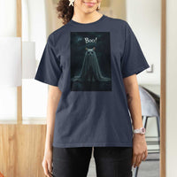 Cat Halloween T Shirt For Women Spooky Season Ghost Kitten Haunted Mansion - Wonder Print Shop