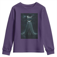 Cat Halloween Youth Sweatshirt Spooky Season Ghost Kitten Haunted Mansion - Wonder Print Shop