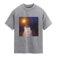 Wizard Cat Washed Cotton T-Shirt Weird Funny Retro Halloween Orange Cat Meme