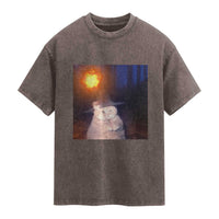 Wizard Cat Washed Cotton T-Shirt Weird Funny Retro Halloween Orange Cat Meme