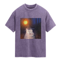 Wizard Cat Washed Cotton T-Shirt Weird Funny Retro Halloween Orange Cat Meme