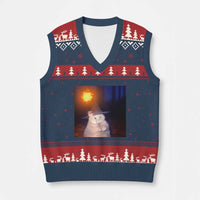 Wizard Cat V-Neck Knit Sweater Vest Weird Funny Retro Halloween Orange Cat Meme - Wonder Print Shop