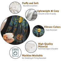 Cat Starry Night Throw Blanket Funny Cat Lover Gifts Halloween Van Gogh - Wonder Print Shop