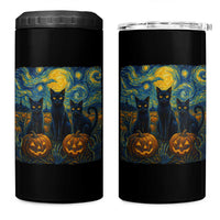 Cat Starry Night 4 in 1 Can Cooler Tumbler Funny Cat Lover Gifts Halloween Van Gogh - Wonder Print Shop