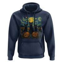 Cat Starry Night Hoodie Funny Cat Lover Gifts Halloween Van Gogh - Wonder Print Shop
