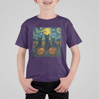 Cat Starry Night T Shirt For Kid Funny Cat Lover Gifts Halloween Van Gogh - Wonder Print Shop