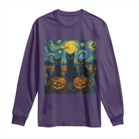 Cat Starry Night Long Sleeve Shirt Funny Cat Lover Gifts Halloween Van Gogh - Wonder Print Shop