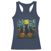 Cat Starry Night Racerback Tank Top Funny Cat Lover Gifts Halloween Van Gogh - Wonder Print Shop