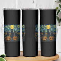 Cat Starry Night Skinny Tumbler Funny Cat Lover Gifts Halloween Van Gogh - Wonder Print Shop