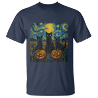 Cat Starry Night T Shirt Funny Cat Lover Gifts Halloween Van Gogh - Wonder Print Shop