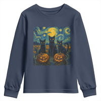 Cat Starry Night Youth Sweatshirt Funny Cat Lover Gifts Halloween Van Gogh - Wonder Print Shop