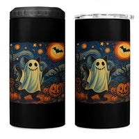 Funny Halloween Ghost Cat 4 in 1 Can Cooler Tumbler Starry Night Van Gogh Cat Lover Gifts - Wonder Print Shop