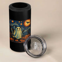 Funny Halloween Ghost Cat 4 in 1 Can Cooler Tumbler Starry Night Van Gogh Cat Lover Gifts - Wonder Print Shop