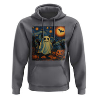 Funny Halloween Ghost Cat Hoodie Starry Night Van Gogh Cat Lover Gifts - Wonder Print Shop
