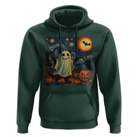 Funny Halloween Ghost Cat Hoodie Starry Night Van Gogh Cat Lover Gifts - Wonder Print Shop