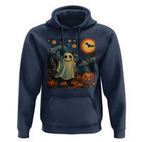 Funny Halloween Ghost Cat Hoodie Starry Night Van Gogh Cat Lover Gifts - Wonder Print Shop
