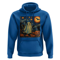 Funny Halloween Ghost Cat Hoodie Starry Night Van Gogh Cat Lover Gifts - Wonder Print Shop