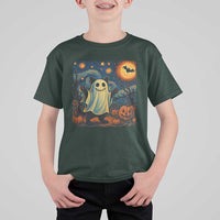 Funny Halloween Ghost Cat T Shirt For Kid Starry Night Van Gogh Cat Lover Gifts - Wonder Print Shop