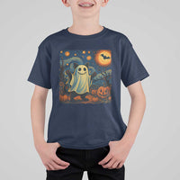 Funny Halloween Ghost Cat T Shirt For Kid Starry Night Van Gogh Cat Lover Gifts - Wonder Print Shop