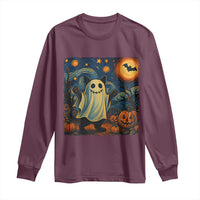 Funny Halloween Ghost Cat Long Sleeve Shirt Starry Night Van Gogh Cat Lover Gifts - Wonder Print Shop
