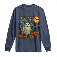 Funny Halloween Ghost Cat Long Sleeve Shirt Starry Night Van Gogh Cat Lover Gifts - Wonder Print Shop