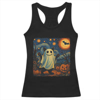 Funny Halloween Ghost Cat Racerback Tank Top Starry Night Van Gogh Cat Lover Gifts - Wonder Print Shop