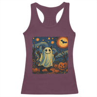 Funny Halloween Ghost Cat Racerback Tank Top Starry Night Van Gogh Cat Lover Gifts - Wonder Print Shop