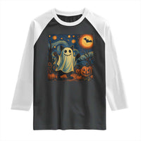 Funny Halloween Ghost Cat Raglan Shirt Starry Night Van Gogh Cat Lover Gifts - Wonder Print Shop