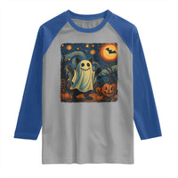 Funny Halloween Ghost Cat Raglan Shirt Starry Night Van Gogh Cat Lover Gifts - Wonder Print Shop