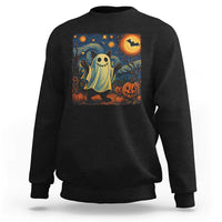 Funny Halloween Ghost Cat Sweatshirt Starry Night Van Gogh Cat Lover Gifts - Wonder Print Shop