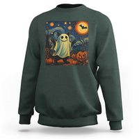 Funny Halloween Ghost Cat Sweatshirt Starry Night Van Gogh Cat Lover Gifts - Wonder Print Shop