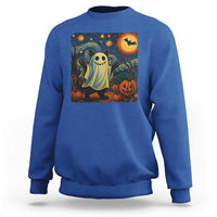 Funny Halloween Ghost Cat Sweatshirt Starry Night Van Gogh Cat Lover Gifts - Wonder Print Shop