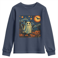 Funny Halloween Ghost Cat Youth Sweatshirt Starry Night Van Gogh Cat Lover Gifts - Wonder Print Shop