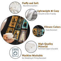 Black Cat Pumpkin Throw Blanket Retro Halloween Ghots Cat Stamp - Wonder Print Shop