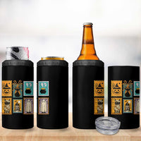 Black Cat Pumpkin 4 in 1 Can Cooler Tumbler Retro Halloween Ghots Cat Stamp - Wonder Print Shop