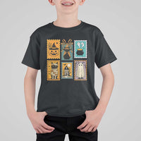 Black Cat Pumpkin T Shirt For Kid Retro Halloween Ghots Cat Stamp - Wonder Print Shop