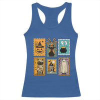 Black Cat Pumpkin Racerback Tank Top Retro Halloween Ghots Cat Stamp - Wonder Print Shop