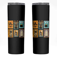 Black Cat Pumpkin Skinny Tumbler Retro Halloween Ghots Cat Stamp - Wonder Print Shop