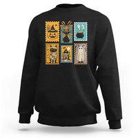 Black Cat Pumpkin Sweatshirt Retro Halloween Ghots Cat Stamp - Wonder Print Shop