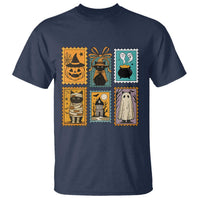Black Cat Pumpkin T Shirt Retro Halloween Ghots Cat Stamp - Wonder Print Shop