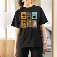 Black Cat Pumpkin T Shirt For Women Retro Halloween Ghots Cat Stamp - Wonder Print Shop