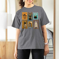 Black Cat Pumpkin T Shirt For Women Retro Halloween Ghots Cat Stamp - Wonder Print Shop